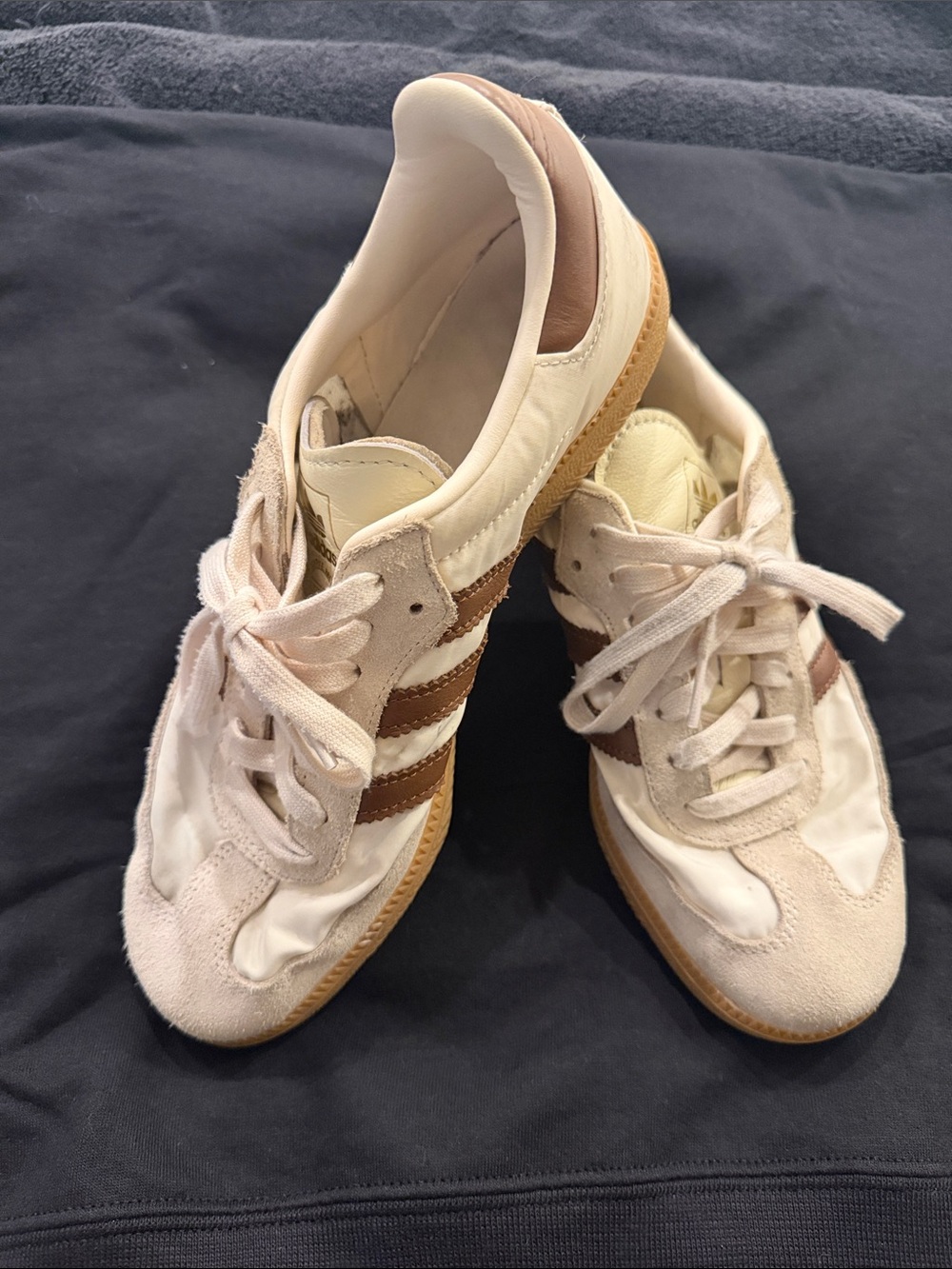 adidas Women's Cream Sneakers with Brown Stripes